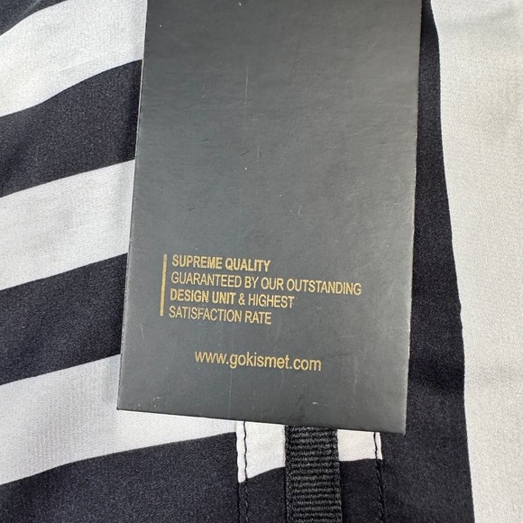 Go‎ Kismet Sz M Top Striped Tunic Top Black White Shark Bite 3/4 sleeve Artsy - Picture 13 of 14